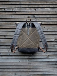 Image 4 of Waxed canvas waterproof backpack with roll up top and double waxed bottem COLLECTION UNISEX