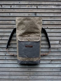 Image 5 of Waxed canvas waterproof backpack with roll up top and double waxed bottem COLLECTION UNISEX