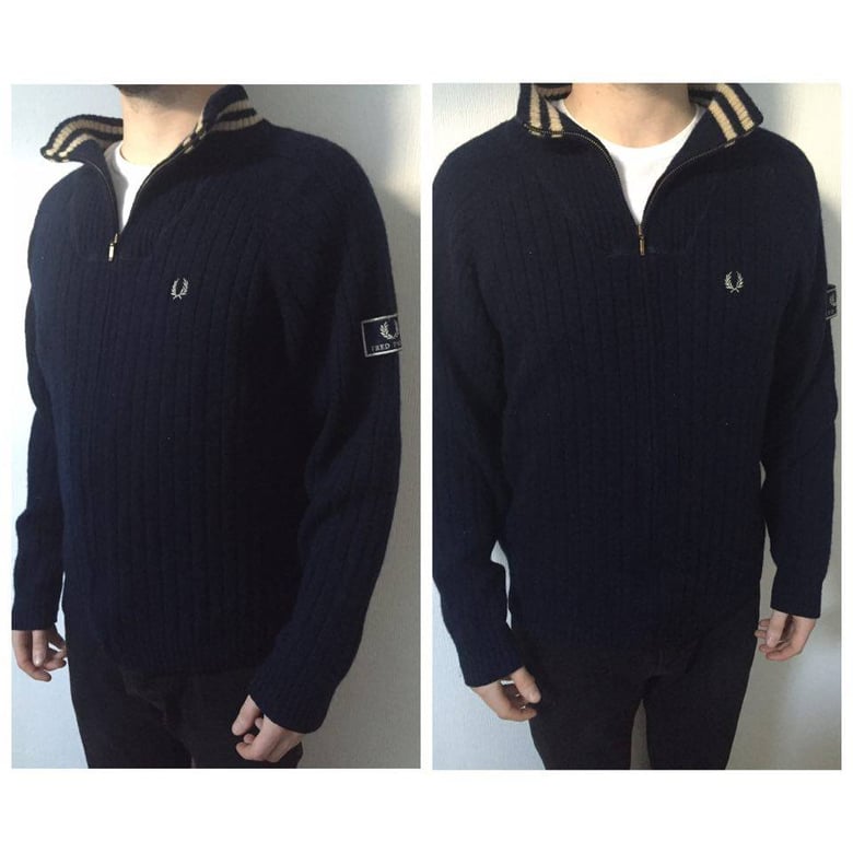 Image of Fred Perry Vintage Full Zip 100% Wool Sweater 