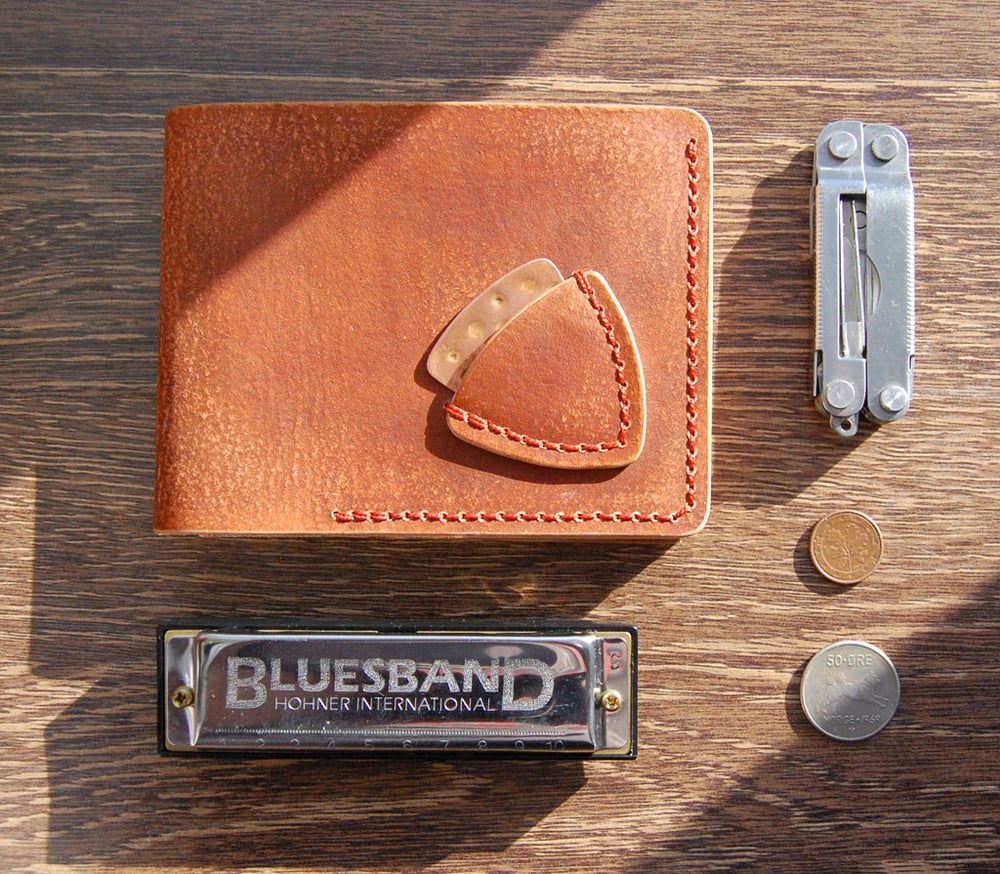Image of The Rustic Leather Wallet, Musician's wallet, Biker Wallet, Guitar Pick, SD card holder