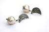 crescent moon and pearl post earrings by peacesofindigo . E18-p