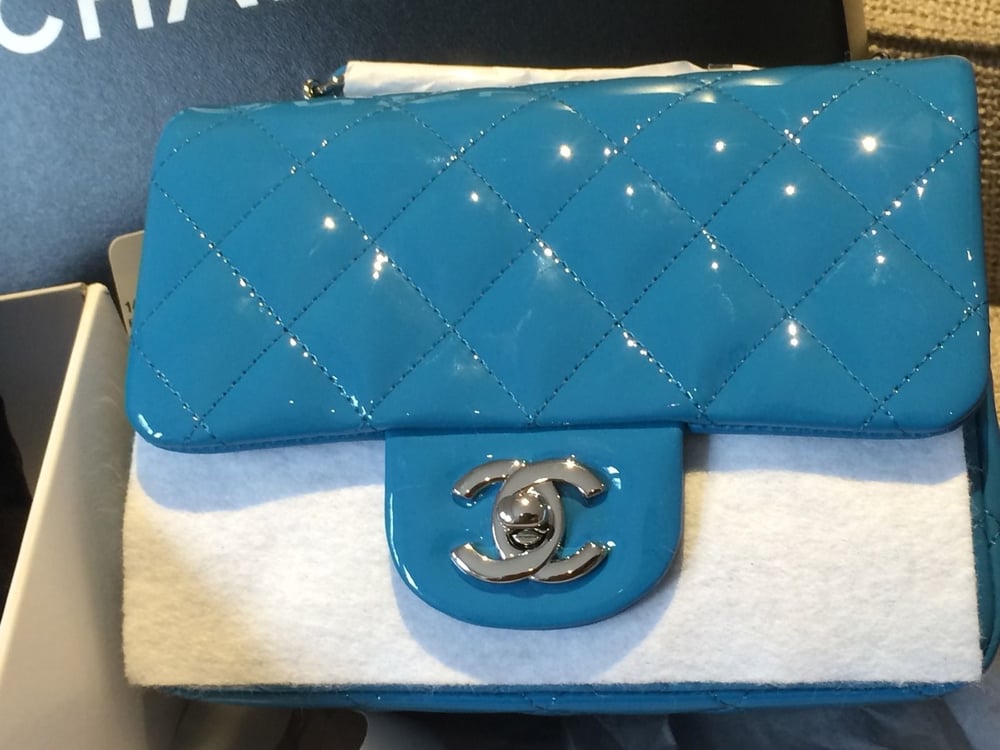 Chanel Turquoise Blue Patent Mini Flap Classic Bag / Luxeshowroom