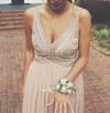 Lovely Light Pink V-neckline Prom Dresses, Beaded Prom Gowns, Formal Dresses
