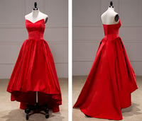 Image 1 of Charming Red Satin Sweetheart High Low Prom Dresses, Red Prom Dresses, Party Dresses