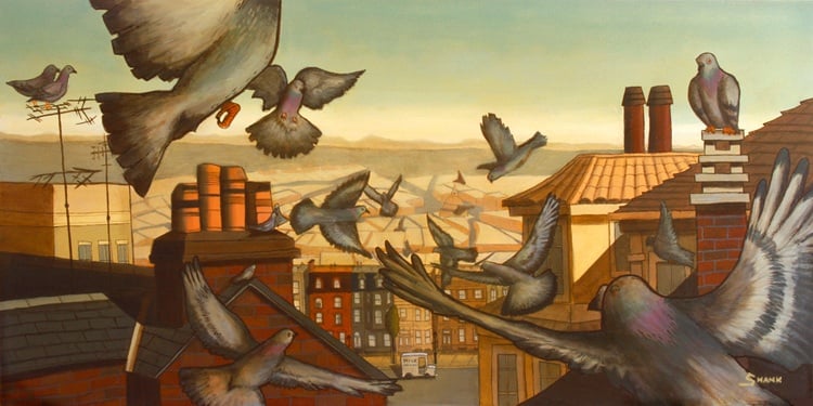 Image of Giclee Print - "Tracing the pigeons' rooftop path..."