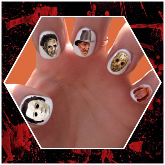 Image of Horror Movie Villains/Monsters/Killers/Halloween/ Nail Decals Transfer Nail Stickers/Freddie Kreuger
