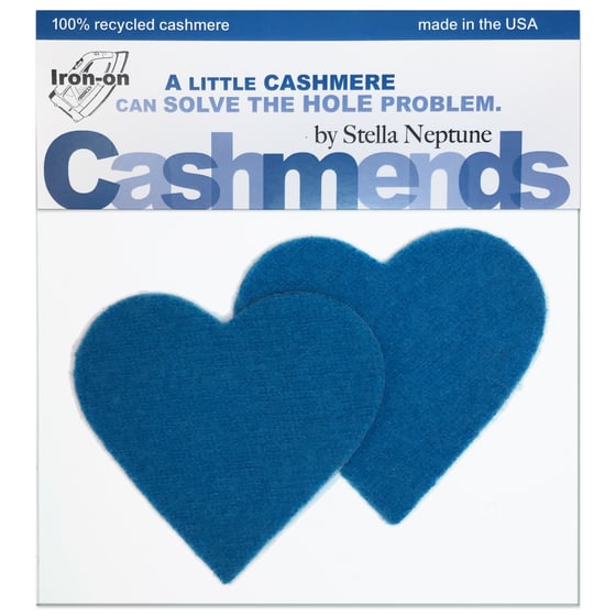 Image of Iron-On Cashmere Elbow Patches - Dark Turquoise Hearts
