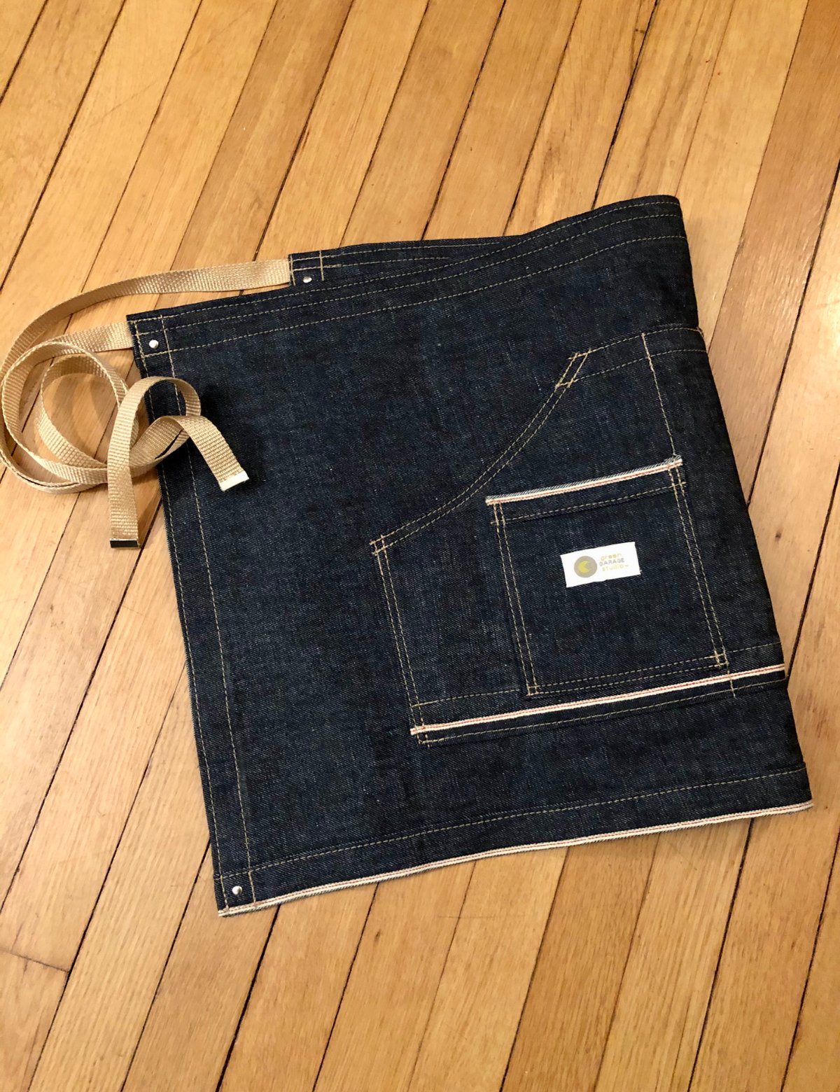 3 Pocket Waist Apron | Couture | Handmade Indigo Linen Cotton Apron