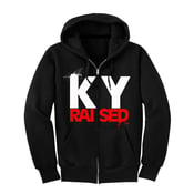 Image of KY Raised Zip Hooded Sweatshirt in Black / White / Red