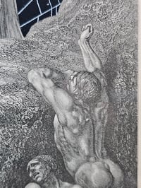 Image 6 of Large-  STATEMENT PIECE "1800's Dante Inferno Gustave Dore" page with preserved spider web - B