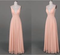 Image 1 of Cute Pink Cross Back Long Simple Prom Dresses, Prom Dresses , Evening Gowns