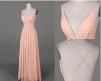 Image 2 of Cute Pink Cross Back Long Simple Prom Dresses, Prom Dresses , Evening Gowns