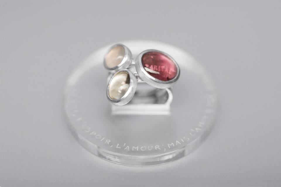 Image of "Faith, hope and.." silver rings with rock crystal, tourmaline, rose quartz  · FIDES, SPES..·