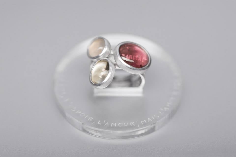 Image of "Faith, hope and.." silver rings with rock crystal, tourmaline, rose quartz · FIDES, SPES..·