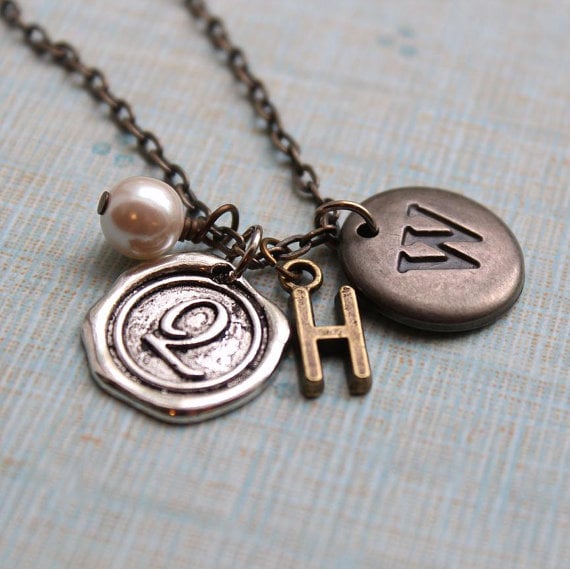 Bridesmaid Gifts Personalized Initial Necklace Circle Disc Charm Necklace  Monogram Pendant Necklace