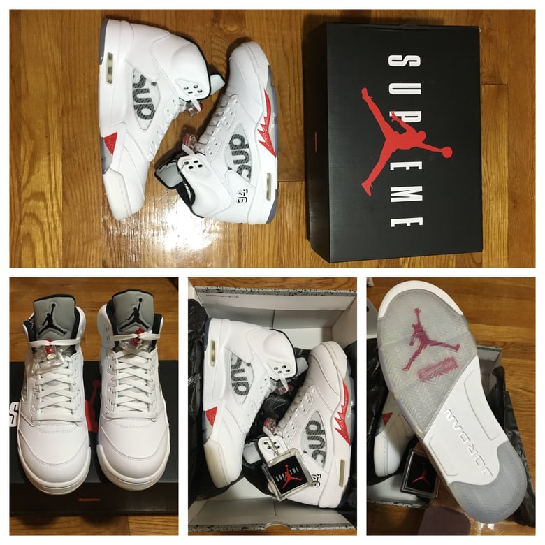 Image of Nike Air Jordan Supreme 5 White Black Varsity Red 2015