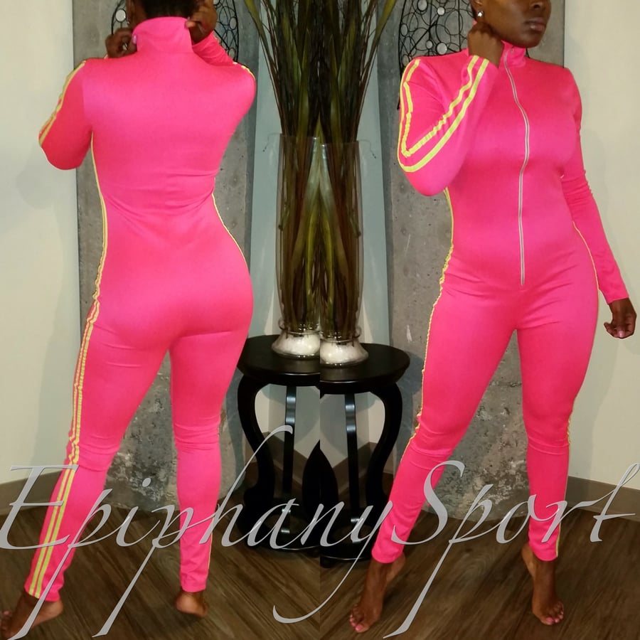 Image of The Yaz' Biker Jumpsuit-**Pink**