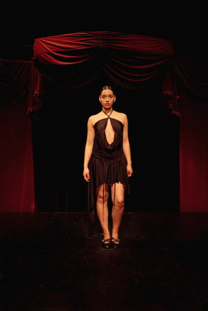 Image of BLACK / frilled asymmetric dress