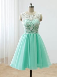 Image 1 of Lovely Mint Handmade Short Prom Dress with Lace Applique, Prom Dresses, Homecoming Dresses