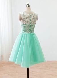 Image 2 of Lovely Mint Handmade Short Prom Dress with Lace Applique, Prom Dresses, Homecoming Dresses