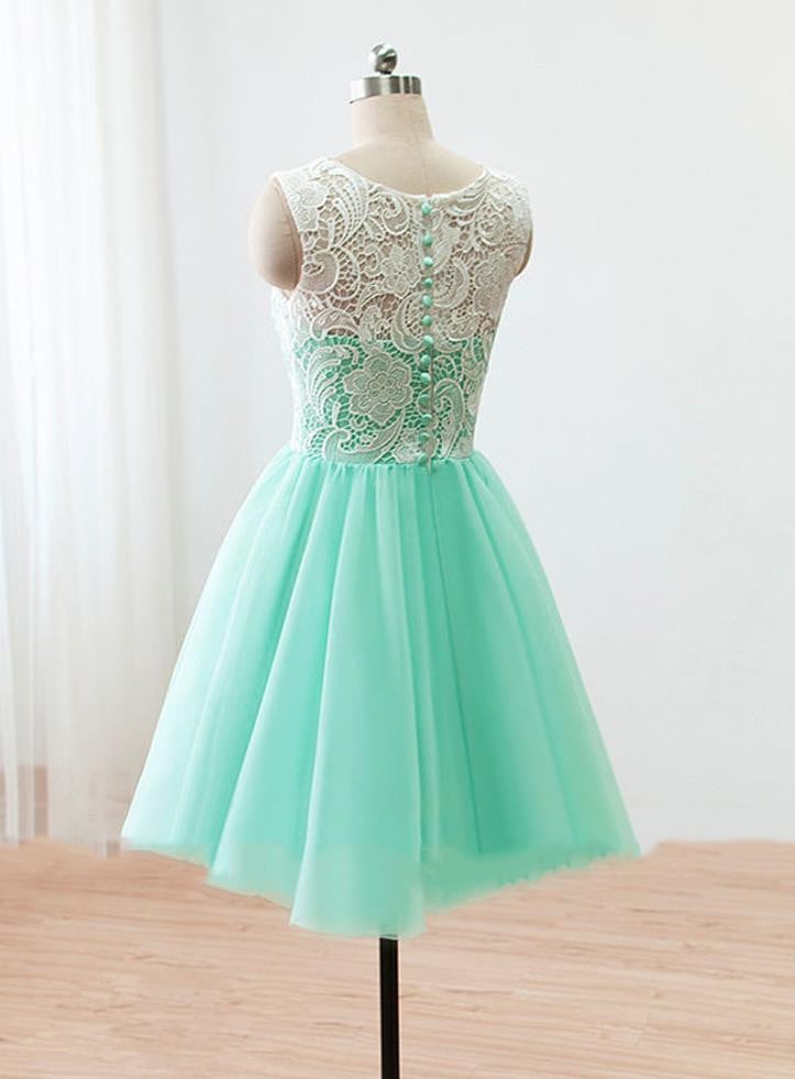 Lovely Mint Handmade Short Prom Dress with Lace Applique, Prom Dresses, Homecoming Dresses