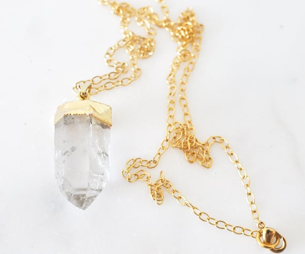 Image of Luxe Gold Plated Quartz Crystal Dangle Necklace