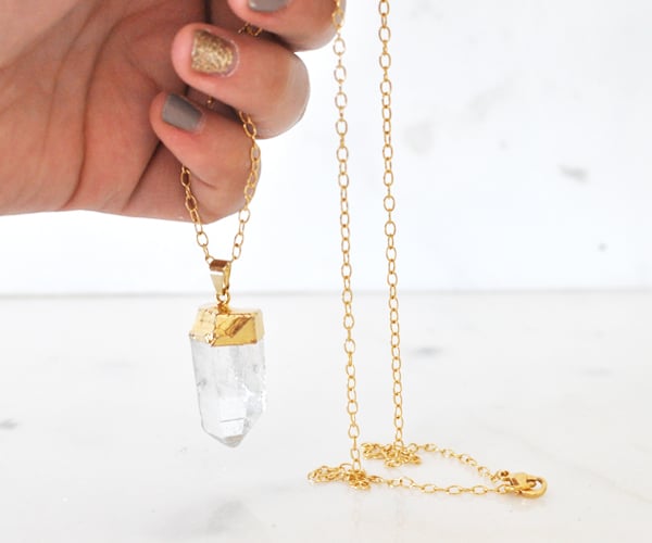 Image of Luxe Gold Plated Quartz Crystal Dangle Necklace