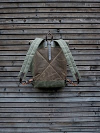 Image 4 of Waxed canvas backpack waterproof backpack with roll up top and double bottom