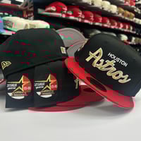 Image 1 of New Era 59Fifty Black Scarlet Gold 