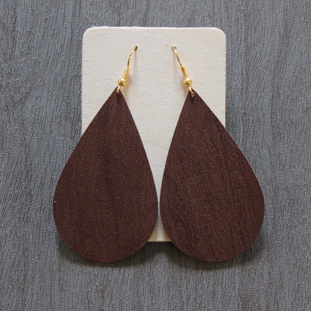 Image of Drop Faux Leather Earrings - Multiple Color Options Dark Grey