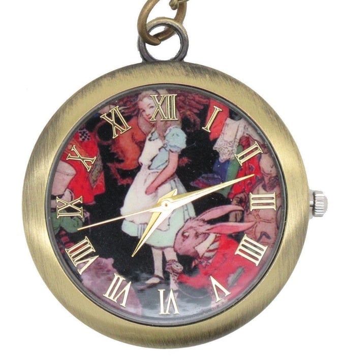 Image of Alice in Wonderland white rabbit bronze plated watch pendant