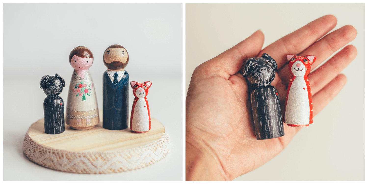 Image of Figuras de madera + Mascotas para Tarta de Boda