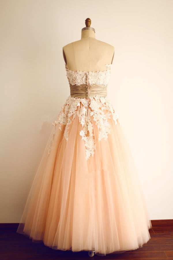 Lovely Tulle Pink Prom Dress with Lace Applique, Tulle Prom Gowns, Party Dresses
