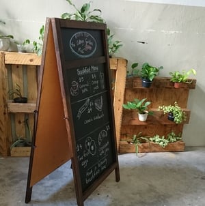 Large Double Sided Standing Chalkboard with Walnut Frame (2 sections)