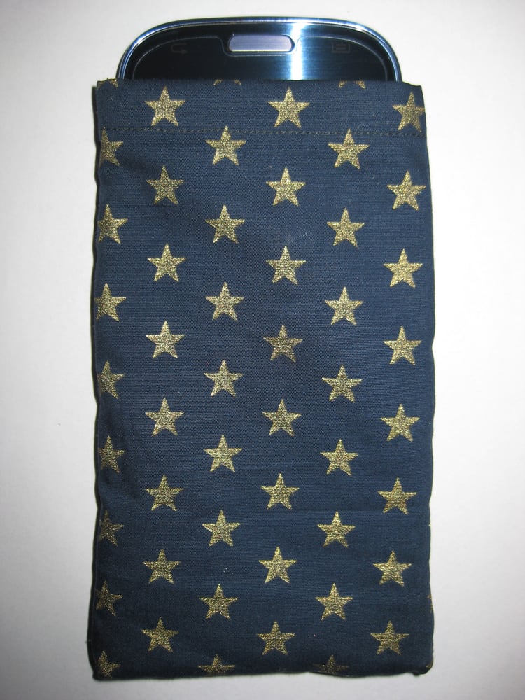 Image of Golden stars on blue - protective phone pouch