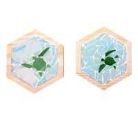 Image 1 of Light Blue Water Turtle stained glass mosaic coaster, set of 2