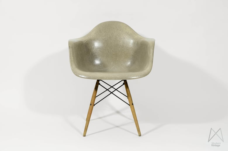 Image of Eames Zenith Greige Rope Edge First Generation Armchair DAW Original Dowel Base