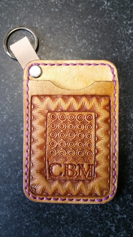Image of Custom Hand Tooled Leather Minimalist Front Pocket Wallet, Card, Work ID Badge Holder.