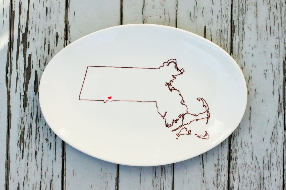 Image of Custom State Outline Platter with Heart on Town