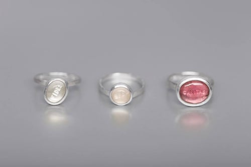 Image of "Faith, hope and.." silver rings with rock crystal, tourmaline, rose quartz · FIDES, SPES..·