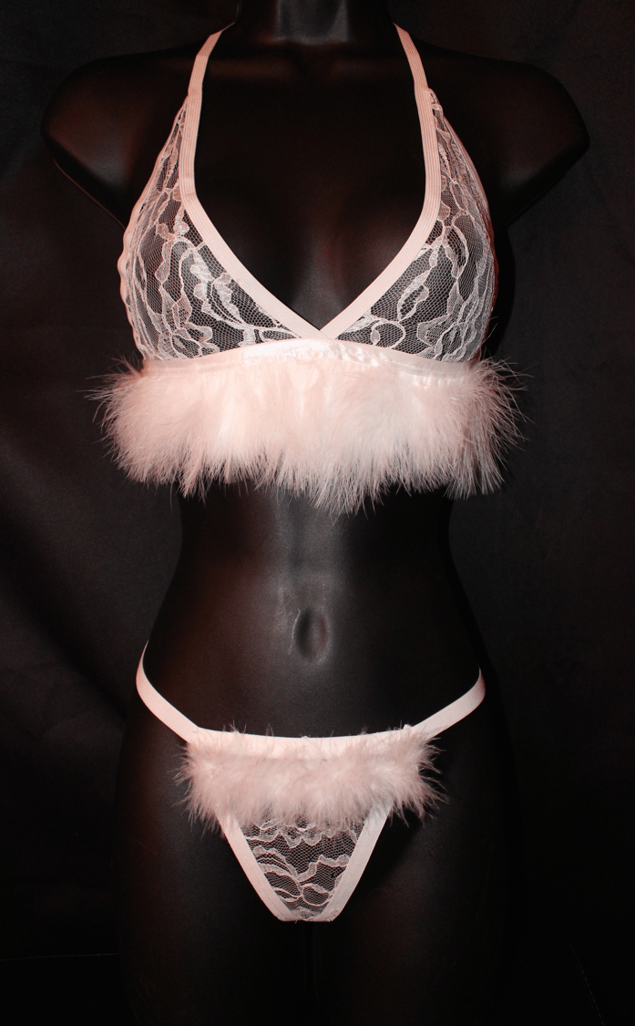 Image of Handmade Fur Lace Bra & Panty Set