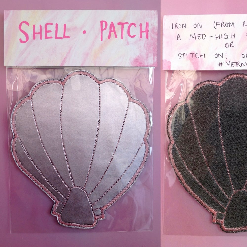 Image of LILAC METALLIC SHELL PATCH WITH PINK STITCHING