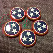 Image of 5 - 1" Tennessee flag buttons, magnets, flatbacks, or keychains.