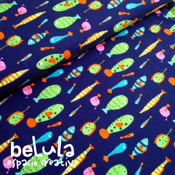 Image of Tela algodón elástico jersey: Peces