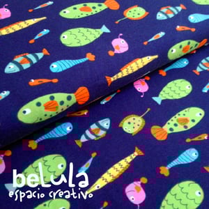 Image of Tela algodón elástico jersey: Peces
