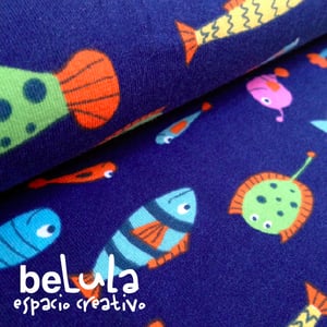 Image of Tela algodón elástico jersey: Peces