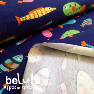 Image of Tela algodón elástico jersey: Peces