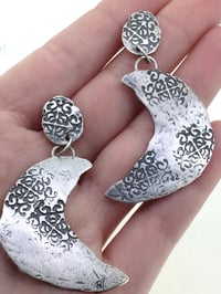 Image 4 of crescent moon earrings . recycled sterling silver