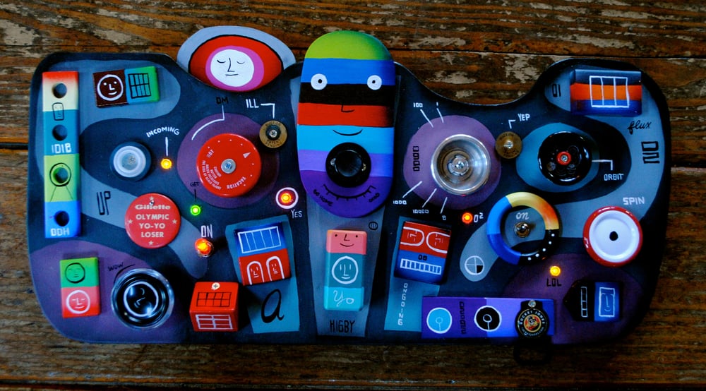 Image of Kids Outer Space CONTROL Panel L.E.D. Lights Spinning Knobs 14x26 Hand Made by John Higby