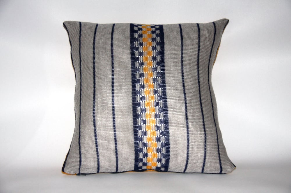 Image of Large yellow-backed knitted cushion
